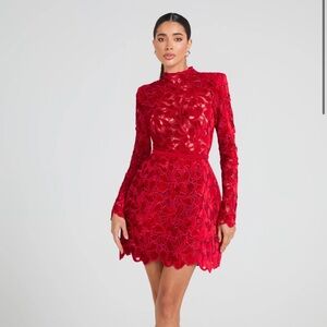 Elegant Red Lace Dress Lydia Dress Nadine Merabi
